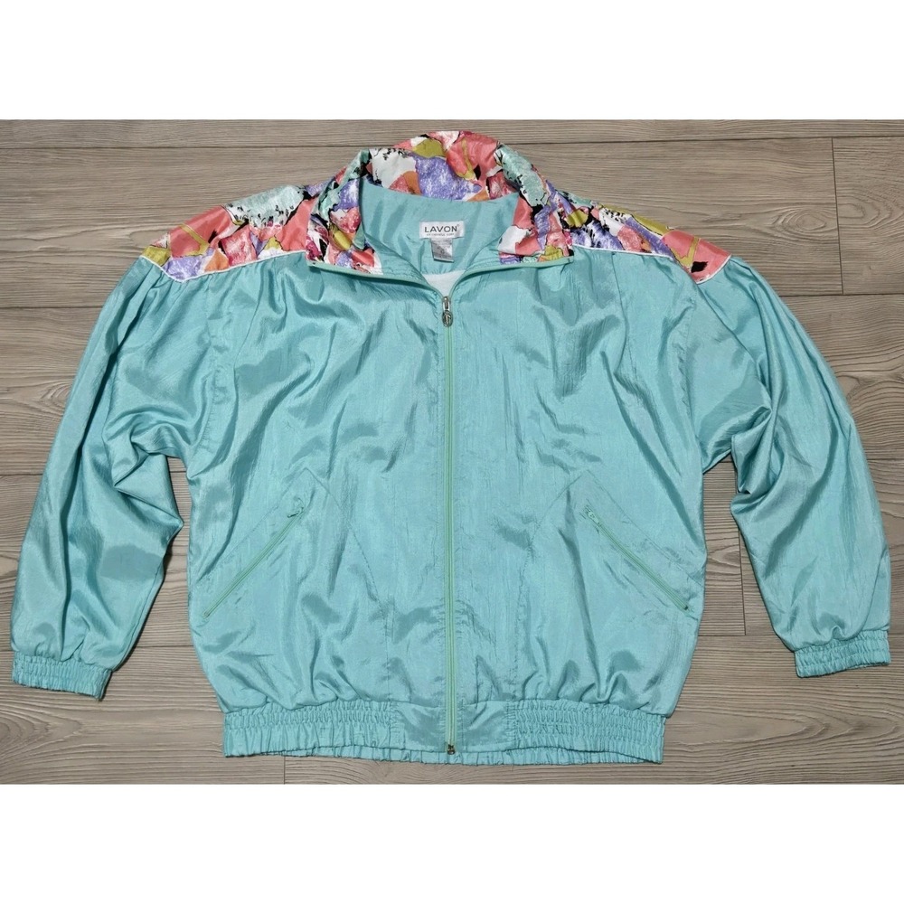 Vintage‎ 90's Lavon By Cheerful Corp Teal Floral Tracksuit Jacket Large Golf